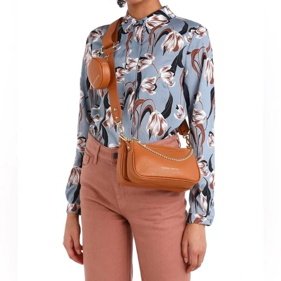 RARE Tuscany Leather Camel Double Sling Bag - Picture 5 of 15